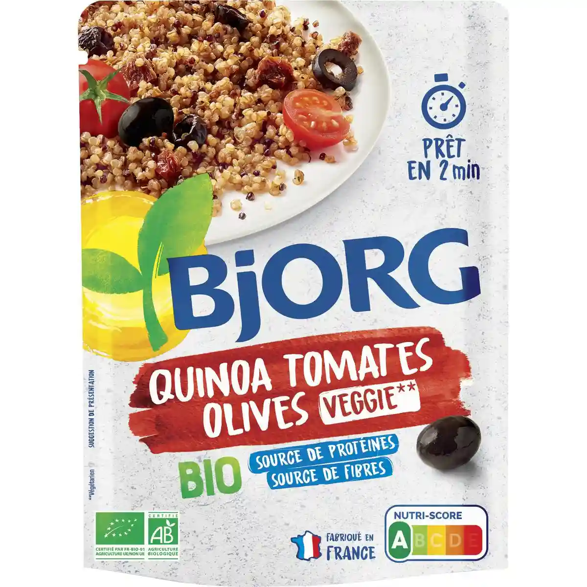 Quinoa en sachet micro-ondable tomates et olive bio Bjorg 