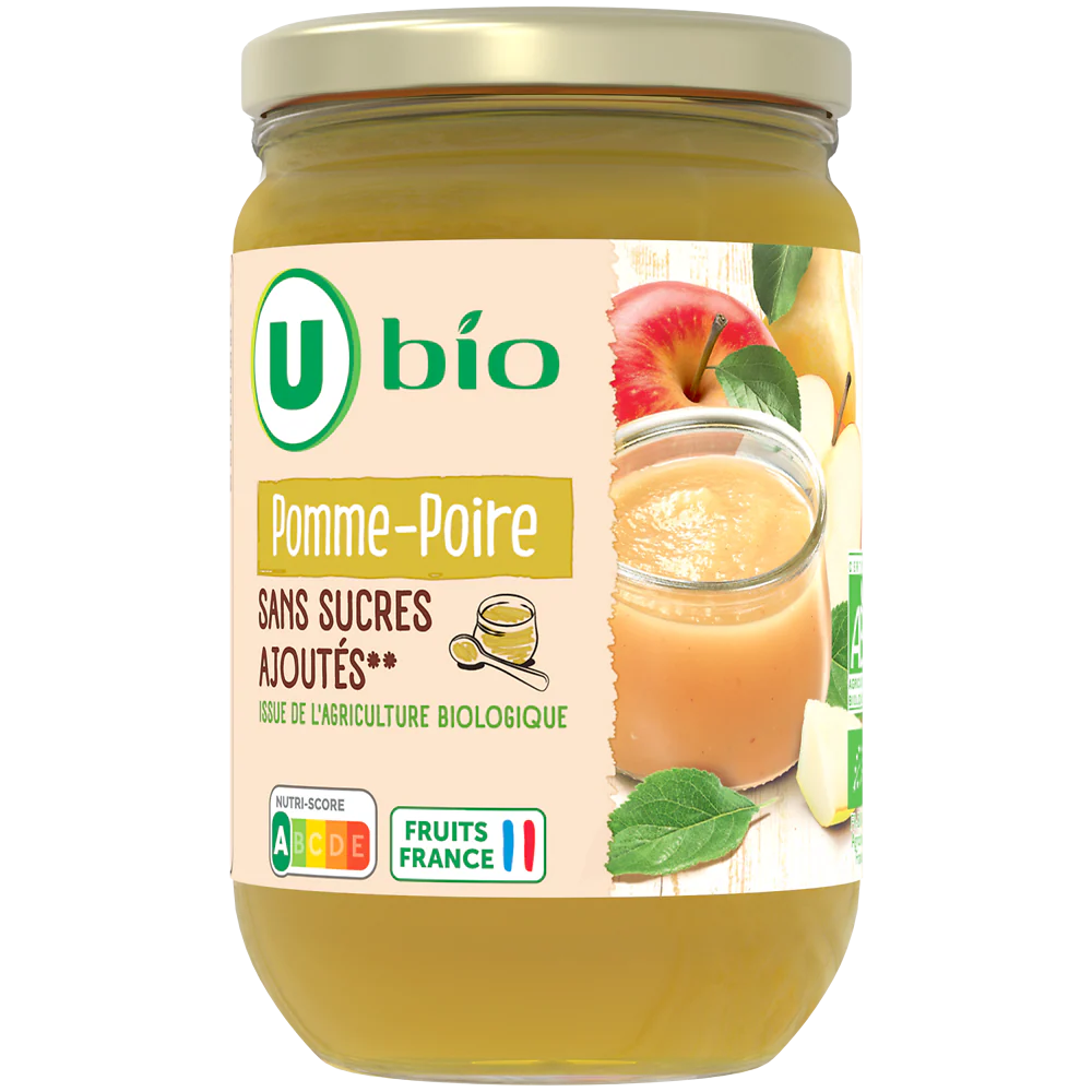 Compote pomme poire sans sucres ajoutés bio U
