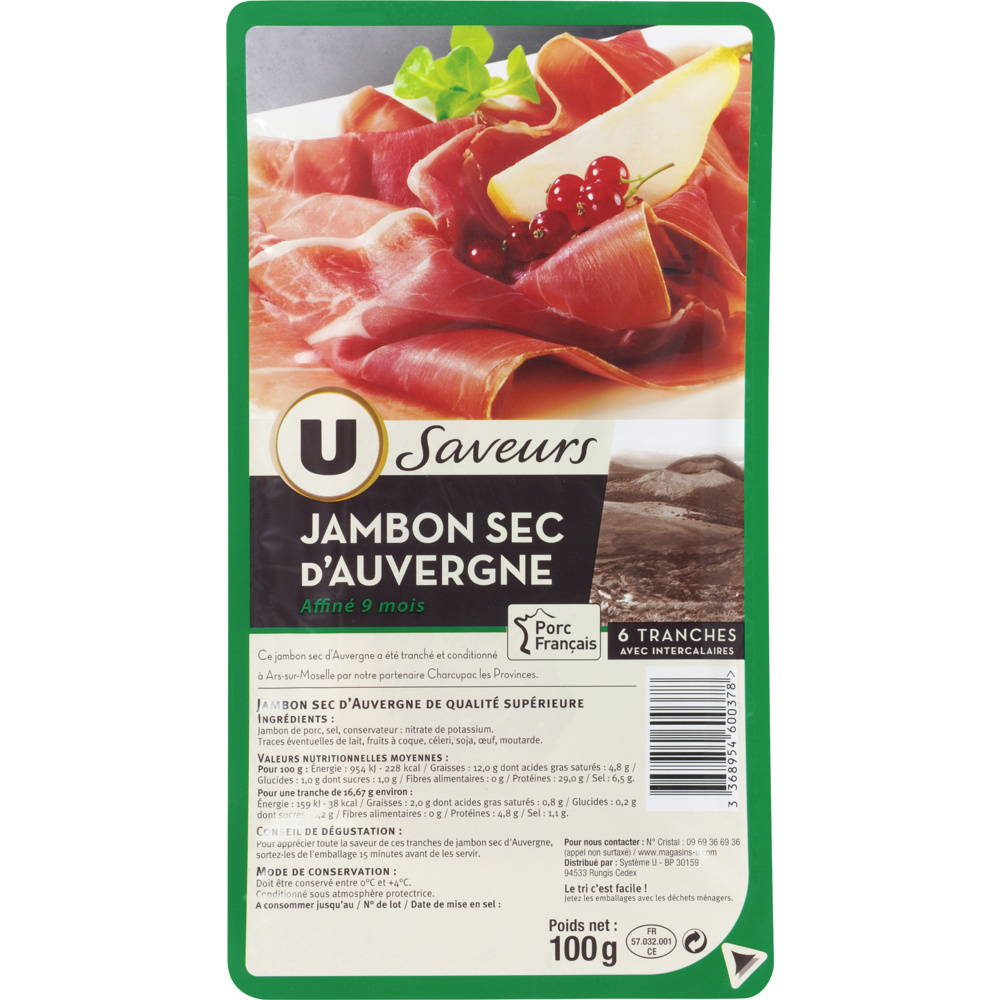 Jambon sec d'Auvergne U saveurs