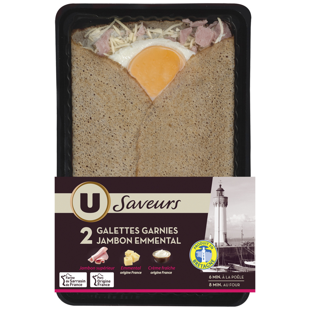 Galettes de blé garnies de jambon supérieur et d'emmental 
