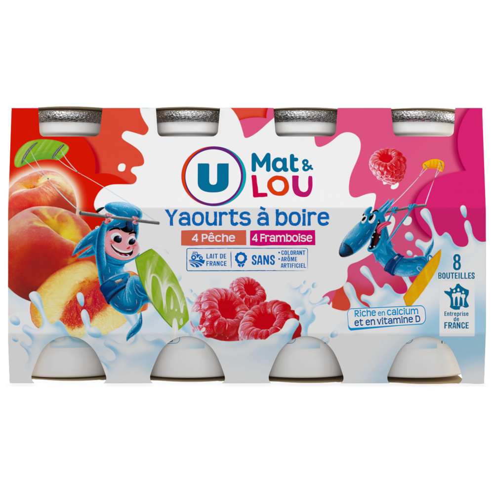 Drinking yoghurt with fruit, peach and raspberry flavouring