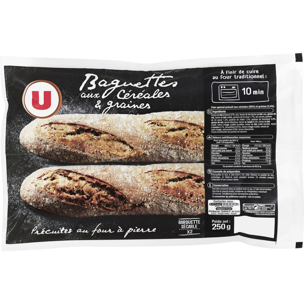 Demi-baguette aux céréales et graines précuite U