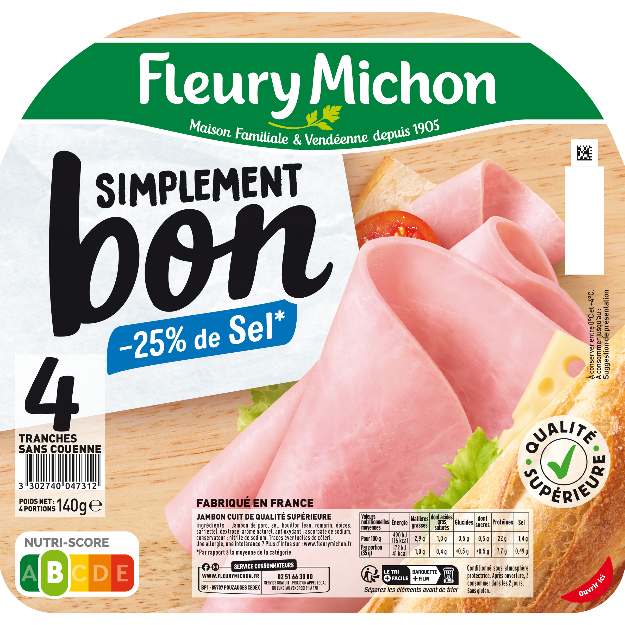  Fleury Michon simply good white ham - 25% Salt