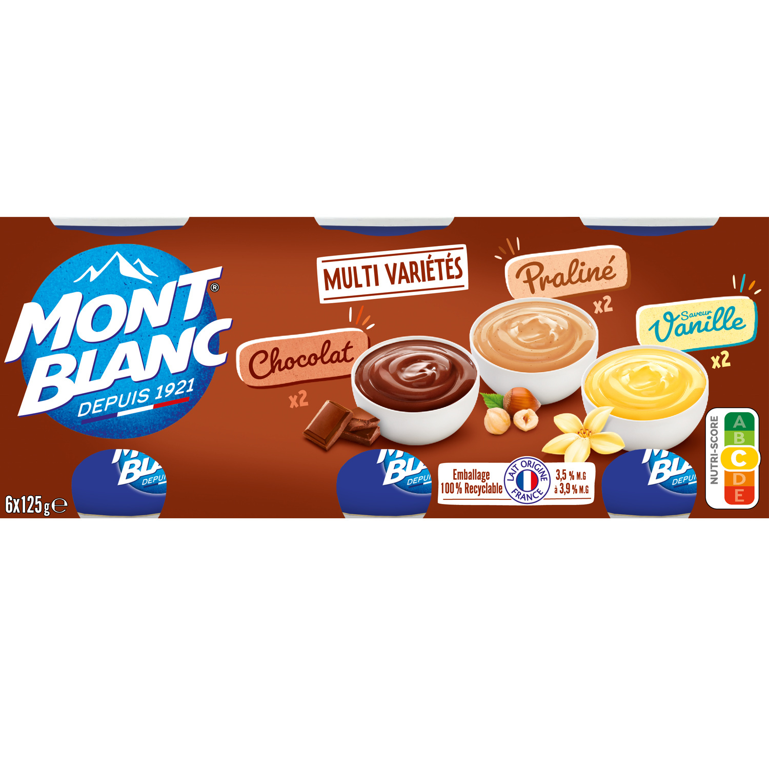 Mont Blanc dessert cream Chocolate, Vanilla, Praline Cups