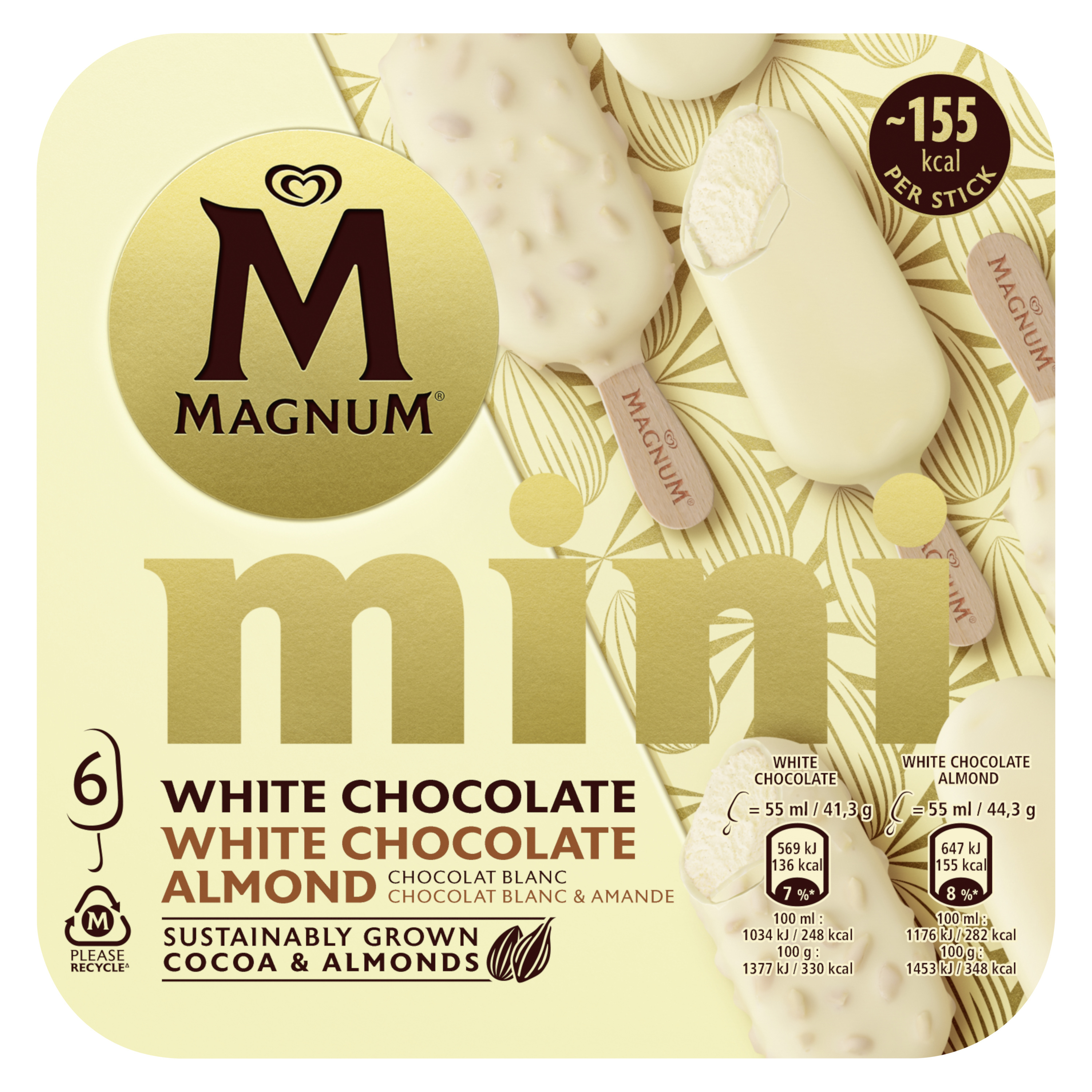 Magnum glace bâtonnets chocolat blanc et amandes 