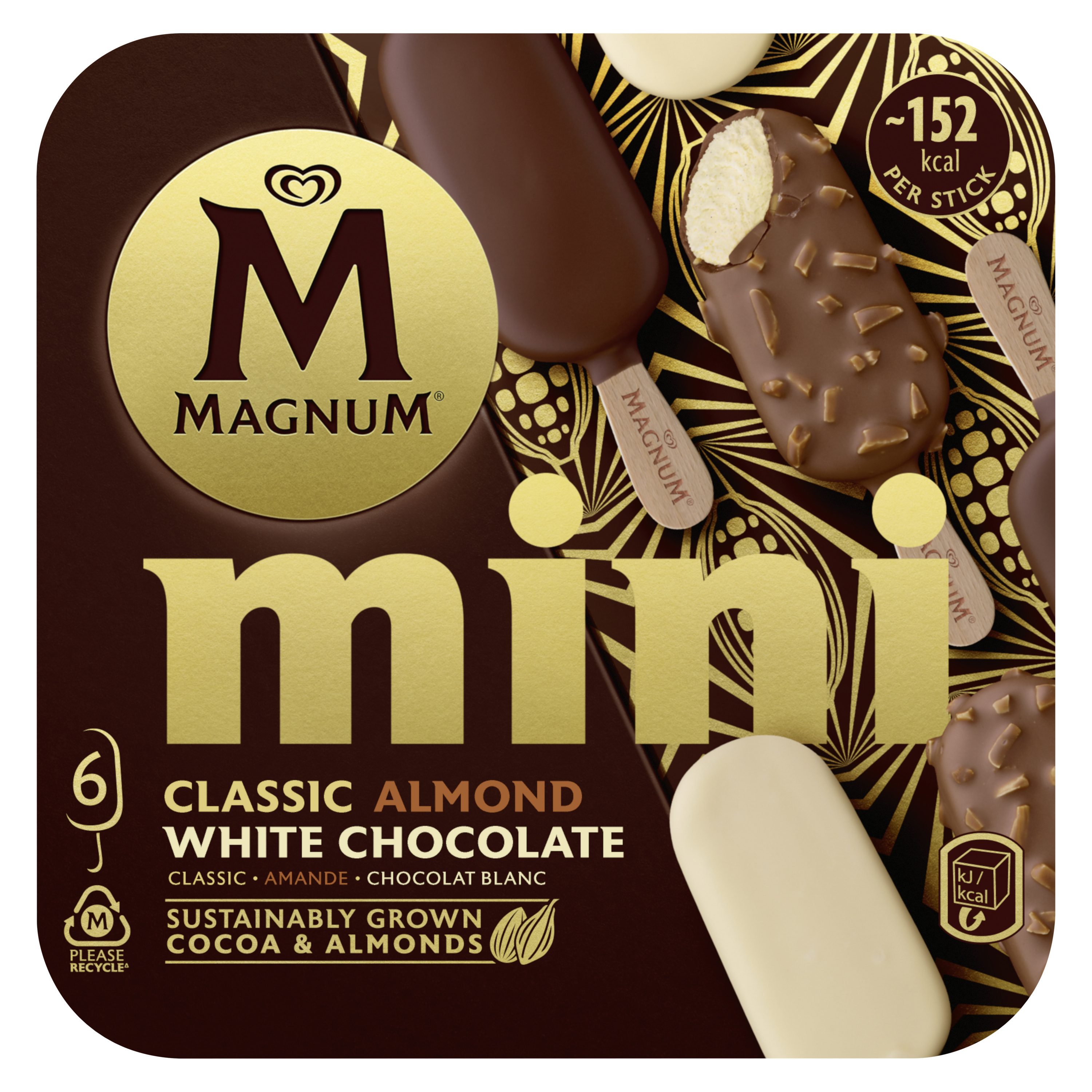 Magnum glace bâtonnets Mini Classique, Amande & Chocolat Blanc 