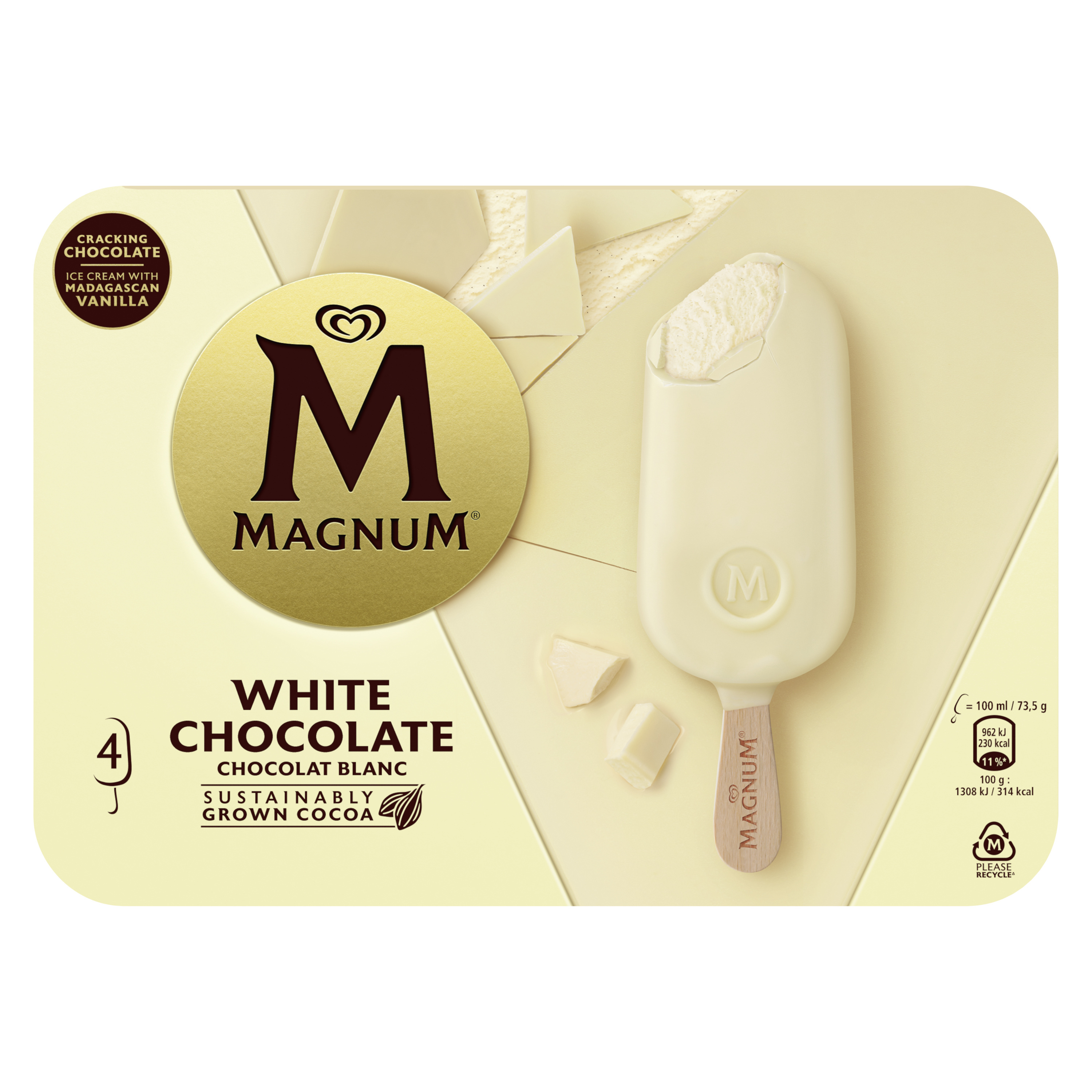 Magnum glace bâtonnets au chocolat blanc
