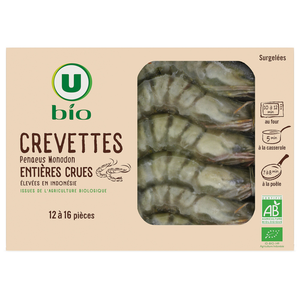Crevettes entières crues bio U 
