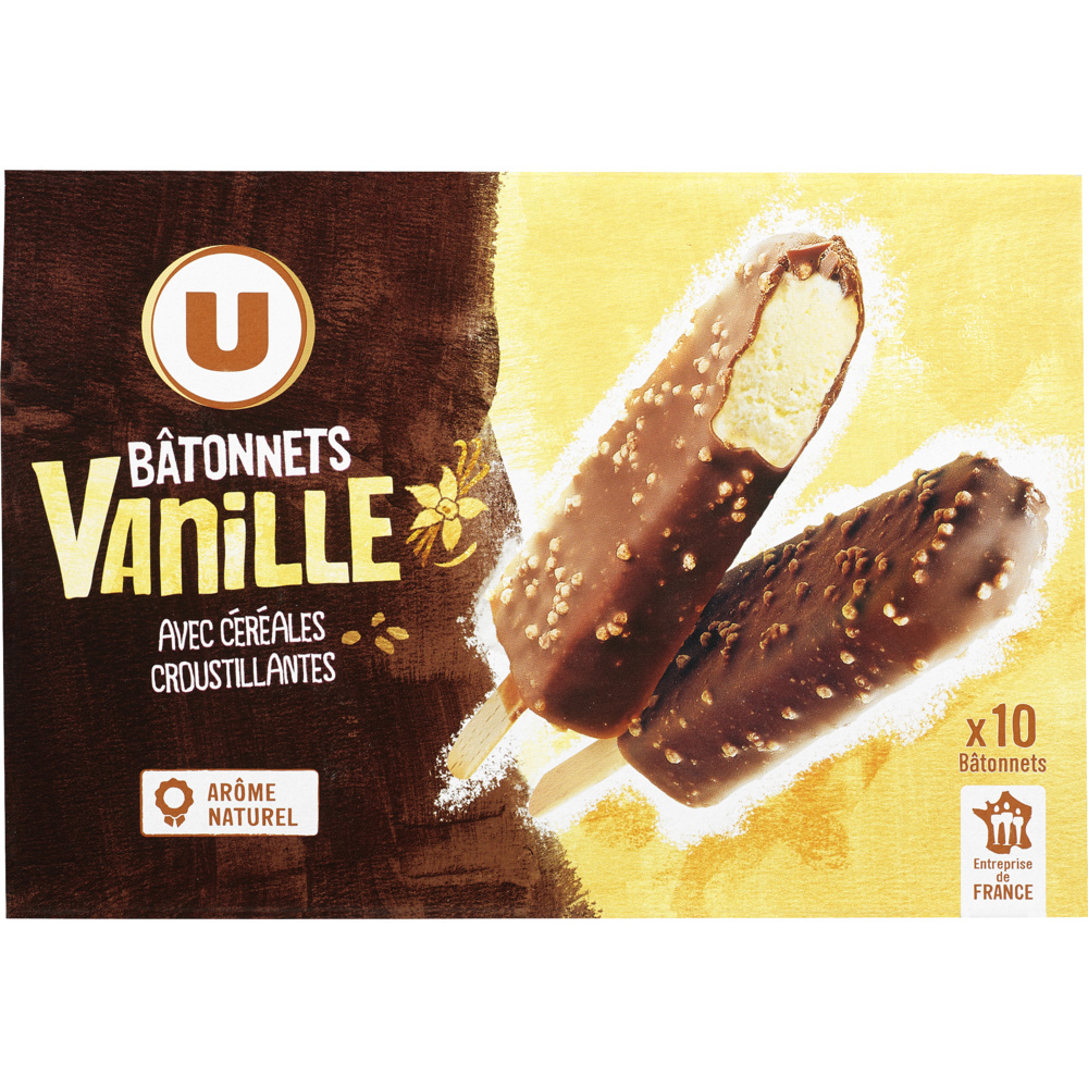 Bâtonnets glacés vanille avec céréales crousitllantes U