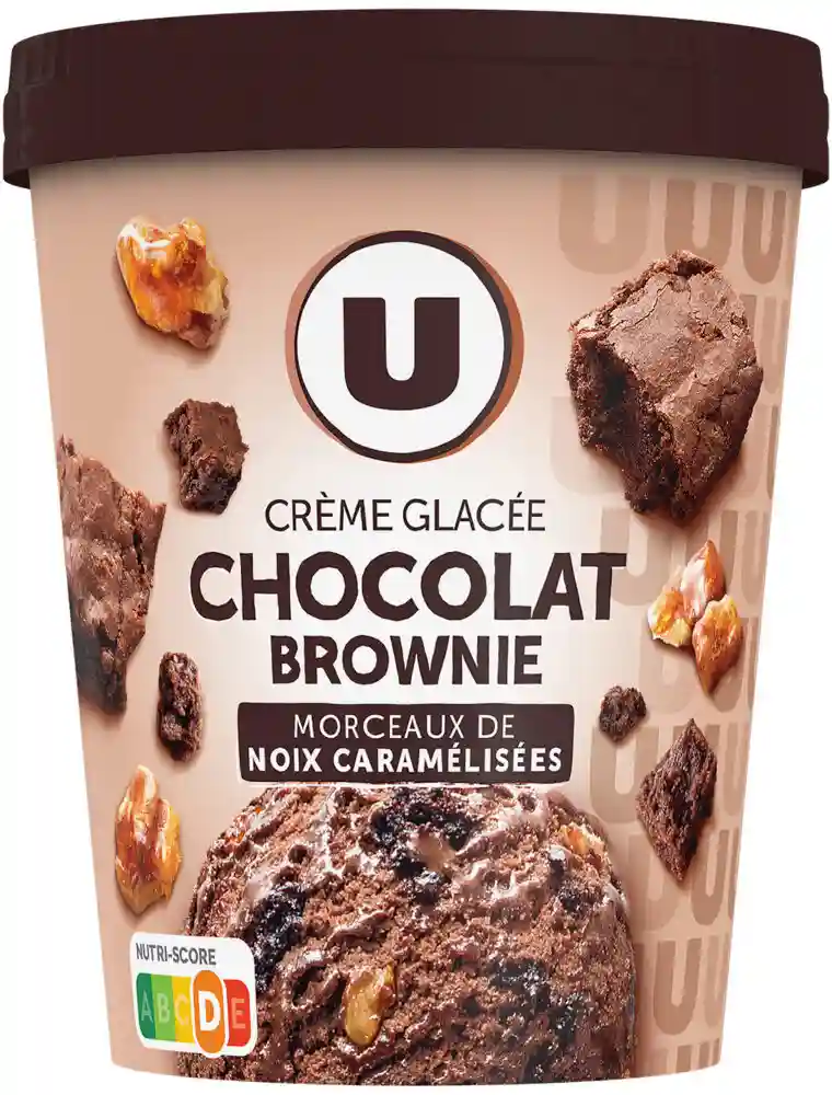 Crème glacée chocolat brownie en pot U